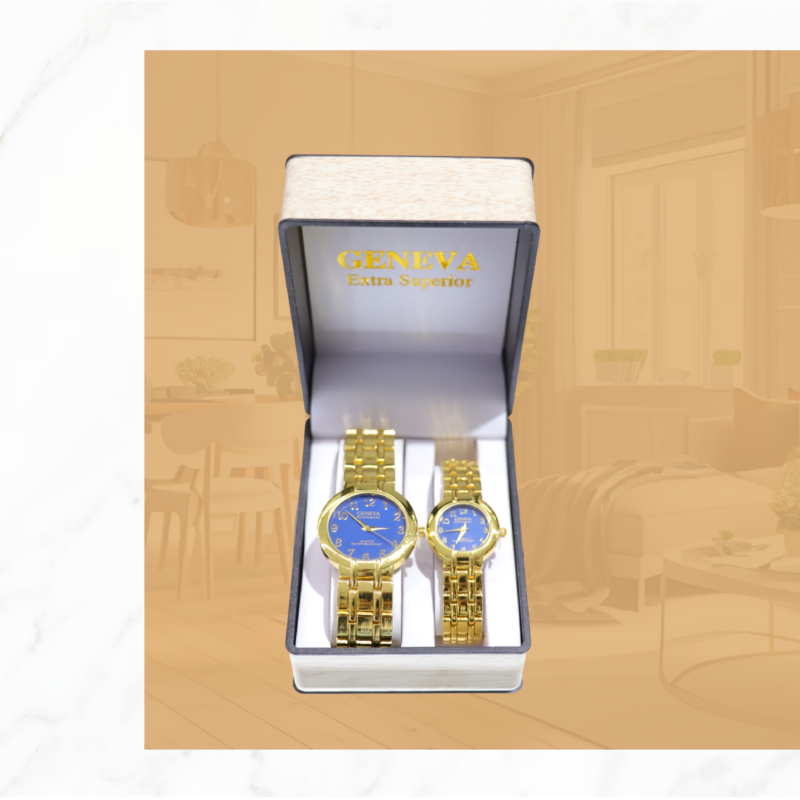 RELOJ GENEVA DORADO-AZUL PAREJA