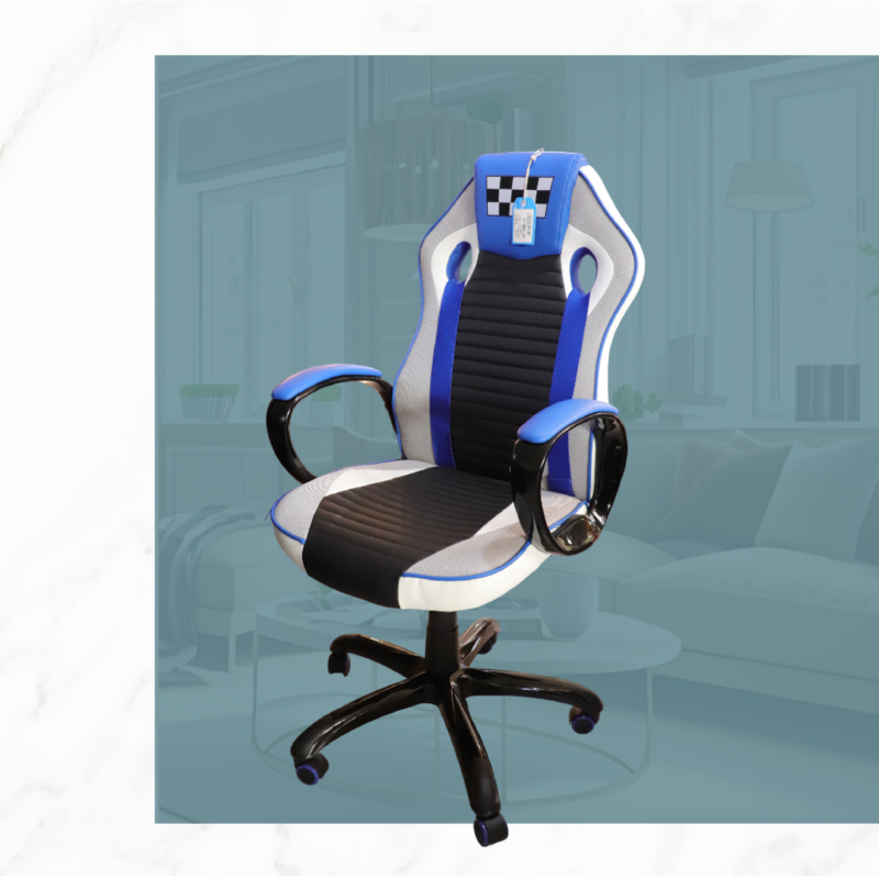 SILLA GAMER BLACO-AZUL-NEGRO